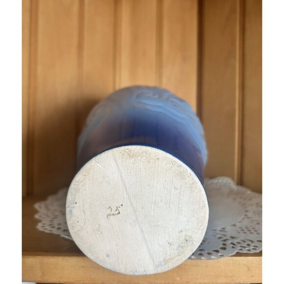 Vintage Art Deco Blue Ombre Ceramic Tall Vase Textured Floral Patterns Floral - Picture 7 of 7